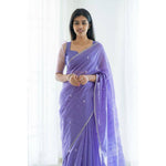 Thumbnail for NOZ2TOZ Weaving Linen Slub Lavender Saree With Unstitched Blouse Piece - Distacart