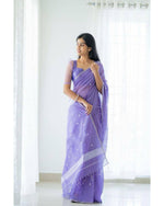 Thumbnail for NOZ2TOZ Weaving Linen Slub Lavender Saree With Unstitched Blouse Piece - Distacart