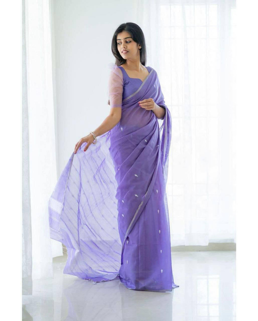 NOZ2TOZ Weaving Linen Slub Lavender Saree With Unstitched Blouse Piece - Distacart