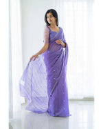 Thumbnail for NOZ2TOZ Weaving Linen Slub Lavender Saree With Unstitched Blouse Piece - Distacart