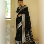 Thumbnail for NOZ2TOZ Jacquard Lichi Silk Black Saree With Unstitched Blouse Piece - Distacart