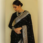 Thumbnail for NOZ2TOZ Jacquard Lichi Silk Black Saree With Unstitched Blouse Piece - Distacart