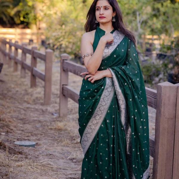 NOZ2TOZ Jacquard Lichi Silk Green Saree With Unstitched Blouse Piece - Distacart