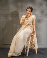 Thumbnail for NOZ2TOZ Jacquard Lichi Silk White Saree With Unstitched Blouse Piece - Distacart