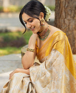 Thumbnail for NOZ2TOZ Jacquard Lichi Silk White Saree With Unstitched Blouse Piece - Distacart