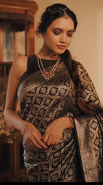 Thumbnail for NOZ2TOZ Jacquard Lichi Silk Black Saree With Unstitched Blouse Piece - Distacart