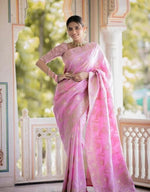 Thumbnail for Malishka Jacquard Lichi Silk Baby Pink Saree With Unstitched Blouse Piece - Distacart
