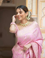 Thumbnail for Malishka Jacquard Lichi Silk Baby Pink Saree With Unstitched Blouse Piece - Distacart