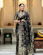 Thumbnail for Malishka Jacquard Lichi Silk Black Saree With Unstitched Blouse Piece - Distacart
