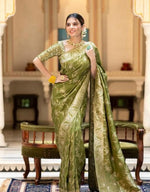 Thumbnail for Malishka Jacquard Lichi Silk Mehendi Saree With Unstitched Blouse Piece - Distacart