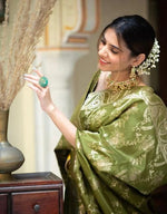 Thumbnail for Malishka Jacquard Lichi Silk Mehendi Saree With Unstitched Blouse Piece - Distacart