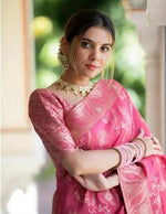 Thumbnail for Malishka Jacquard Lichi Silk Pink Saree With Unstitched Blouse Piece - Distacart
