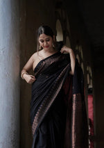 Thumbnail for NOZ2TOZ Jacquard Lichi Silk Black Saree With Unstitched Blouse Piece - Distacart
