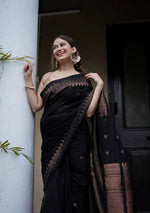 Thumbnail for NOZ2TOZ Jacquard Lichi Silk Black Saree With Unstitched Blouse Piece - Distacart
