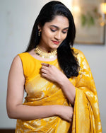 Thumbnail for NOZ2TOZ Jacquard Linen Slub Yellow Saree With Unstitched Blouse Piece - Distacart