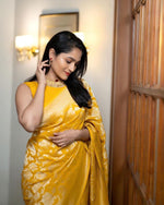 Thumbnail for NOZ2TOZ Jacquard Linen Slub Yellow Saree With Unstitched Blouse Piece - Distacart