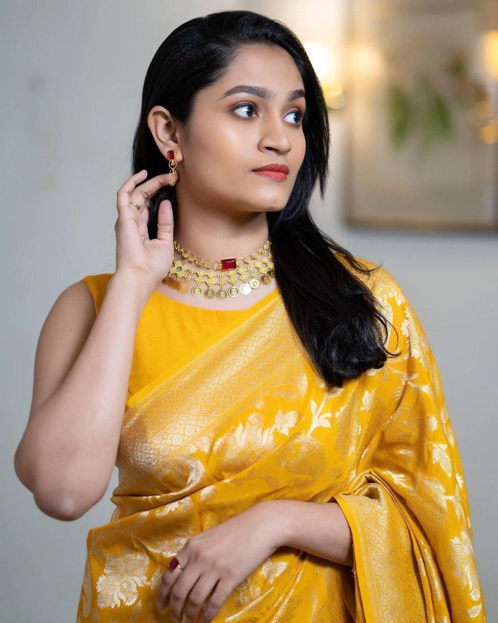NOZ2TOZ Jacquard Linen Slub Yellow Saree With Unstitched Blouse Piece - Distacart