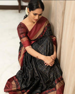 Thumbnail for NOZ2TOZ Jacquard Linen Slub Black Saree With Unstitched Blouse Piece - Distacart