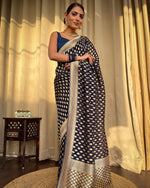 Thumbnail for NOZ2TOZ Jacquard Lichi Silk Navy Blue Saree With Unstitched Blouse Piece - Distacart
