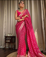 Thumbnail for NOZ2TOZ Jacquard Lichi Silk Pink Saree With Unstitched Blouse Piece - Distacart
