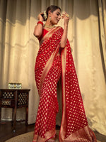Thumbnail for NOZ2TOZ Jacquard Lichi Silk Red Saree With Unstitched Blouse Piece - Distacart