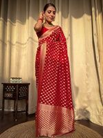 Thumbnail for NOZ2TOZ Jacquard Lichi Silk Red Saree With Unstitched Blouse Piece - Distacart