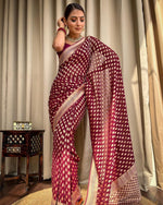 Thumbnail for NOZ2TOZ Jacquard Lichi Silk Wine Saree With Unstitched Blouse Piece - Distacart