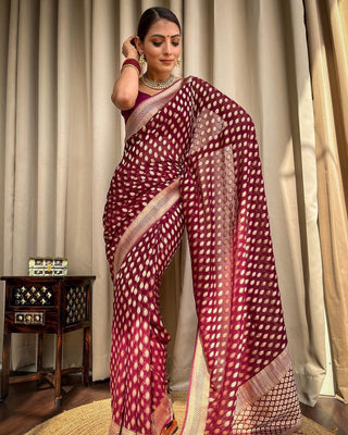 NOZ2TOZ Jacquard Lichi Silk Wine Saree With Unstitched Blouse Piece - Distacart