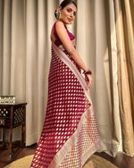 Thumbnail for NOZ2TOZ Jacquard Lichi Silk Wine Saree With Unstitched Blouse Piece - Distacart
