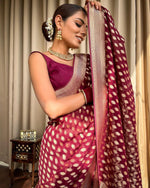 Thumbnail for NOZ2TOZ Jacquard Lichi Silk Wine Saree With Unstitched Blouse Piece - Distacart