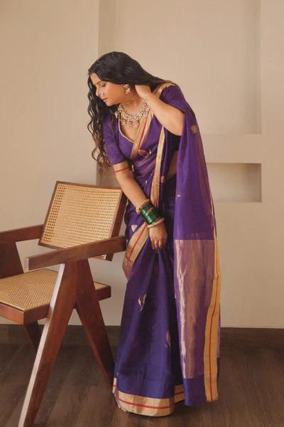 NOZ2TOZ Jacquard Lichi Silk Purple Saree With Unstitched Blouse Piece - Distacart