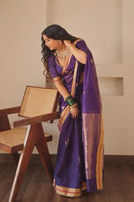 Thumbnail for NOZ2TOZ Jacquard Lichi Silk Purple Saree With Unstitched Blouse Piece - Distacart