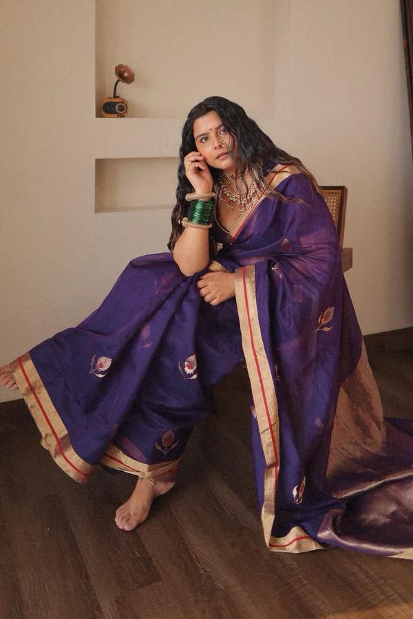 NOZ2TOZ Jacquard Lichi Silk Purple Saree With Unstitched Blouse Piece - Distacart