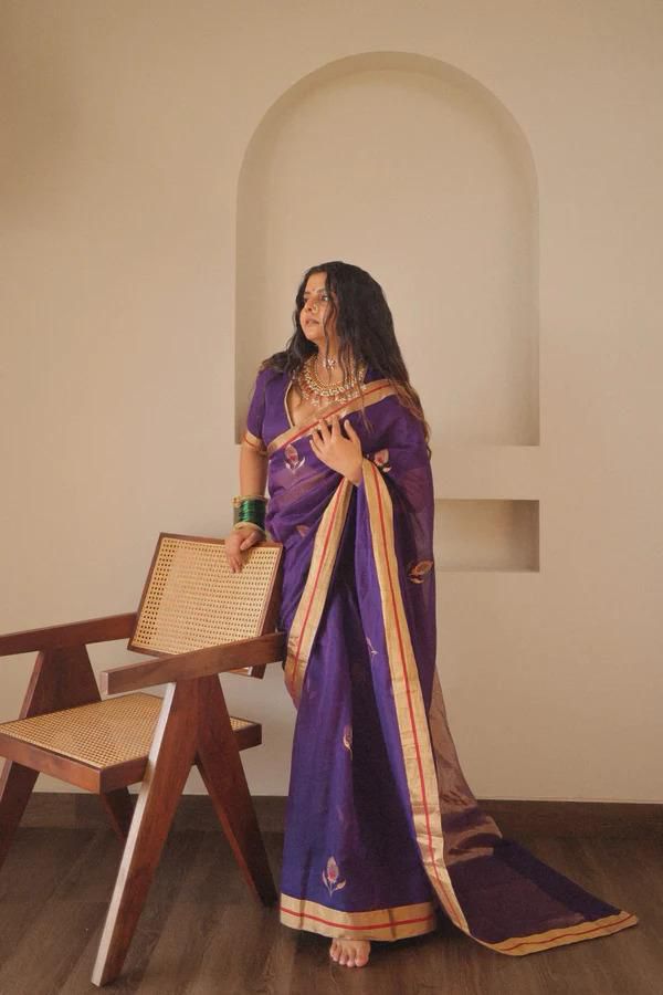 NOZ2TOZ Jacquard Lichi Silk Purple Saree With Unstitched Blouse Piece - Distacart