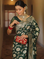 Thumbnail for NOZ2TOZ Jacquard Lichi Silk Green Saree With Unstitched Blouse Piece - Distacart
