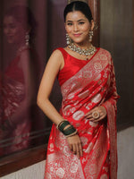 Thumbnail for NOZ2TOZ Jacquard Lichi Silk Red Saree With Unstitched Blouse Piece - Distacart