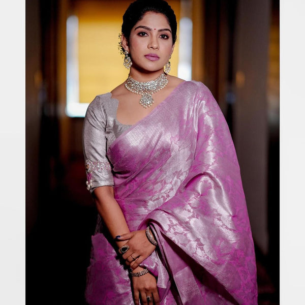 NOZ2TOZ Jacquard Lichi Silk Pink Saree With Unstitched Blouse Piece - Distacart