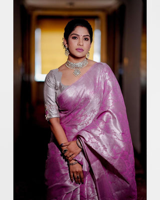 NOZ2TOZ Jacquard Lichi Silk Pink Saree With Unstitched Blouse Piece - Distacart