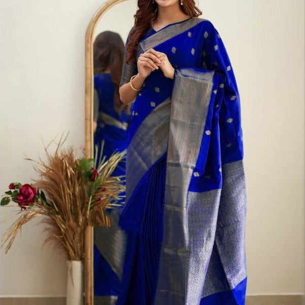 NOZ2TOZ Jacquard Lichi Silk Blue Saree With Unstitched Blouse Piece - Distacart