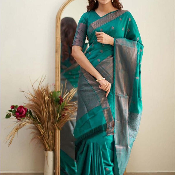 NOZ2TOZ Jacquard Lichi Silk Green Saree With Unstitched Blouse Piece - Distacart