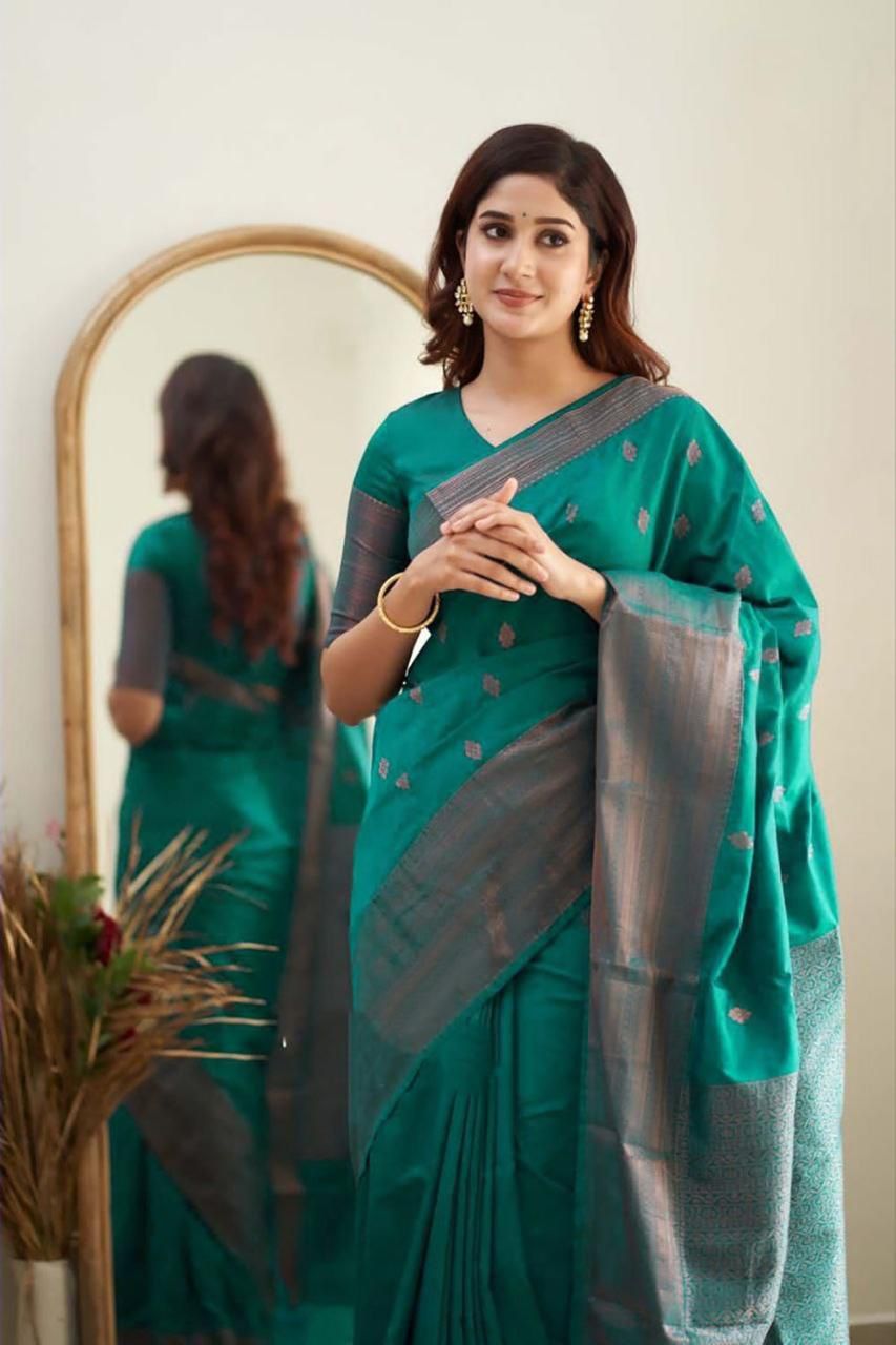 NOZ2TOZ Jacquard Lichi Silk Green Saree With Unstitched Blouse Piece - Distacart