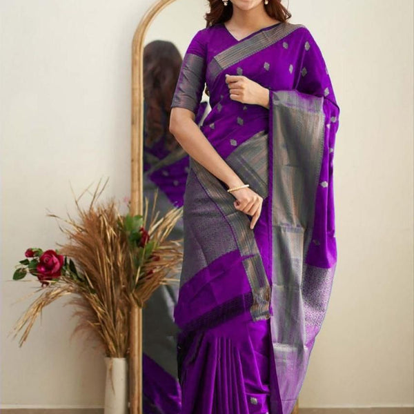 NOZ2TOZ Jacquard Lichi Silk Purple Saree With Unstitched Blouse Piece - Distacart