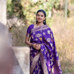 Thumbnail for NOZ2TOZ Jacquard Lichi Silk Purple Saree With Unstitched Blouse Piece - Distacart