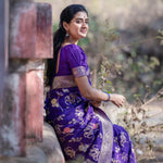 Thumbnail for Malishka Jacquard Lichi Silk Purple Saree With Unstitched Blouse Piece - Distacart