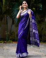 Thumbnail for Malishka Jacquard Lichi Silk Blue Saree With Unstitched Blouse Piece - Distacart