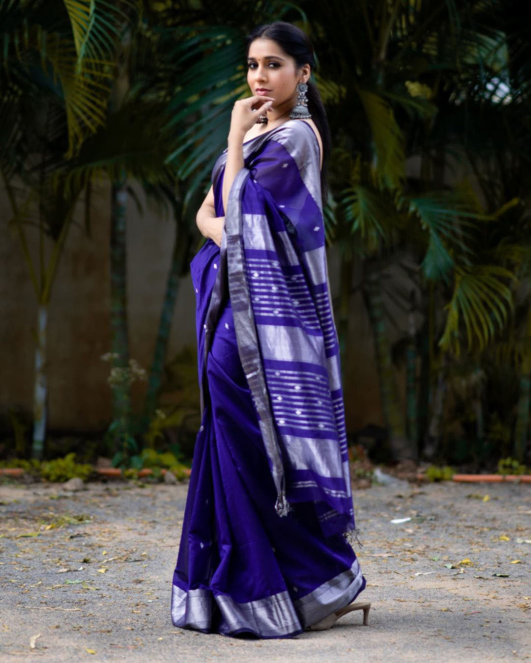 Malishka Jacquard Lichi Silk Blue Saree With Unstitched Blouse Piece - Distacart