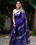 Thumbnail for Malishka Jacquard Lichi Silk Blue Saree With Unstitched Blouse Piece - Distacart