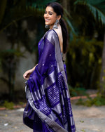Thumbnail for Malishka Jacquard Lichi Silk Blue Saree With Unstitched Blouse Piece - Distacart