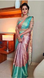 Thumbnail for NOZ2TOZ Jacquard Lichi Silk Pink Saree With Unstitched Blouse Piece - Distacart