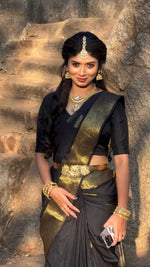 Thumbnail for NOZ2TOZ Jacquard Lichi Silk Black Saree With Unstitched Blouse Piece - Distacart